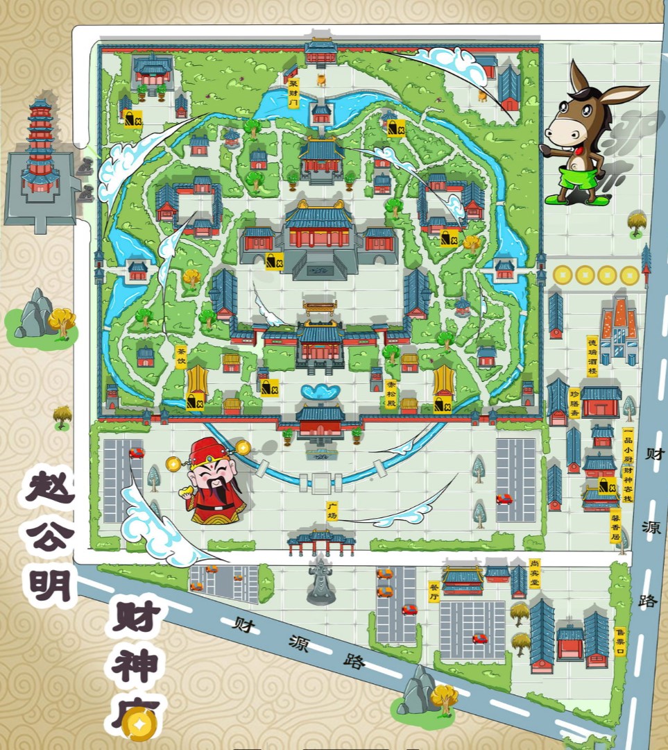 敦化寺庙类手绘地图